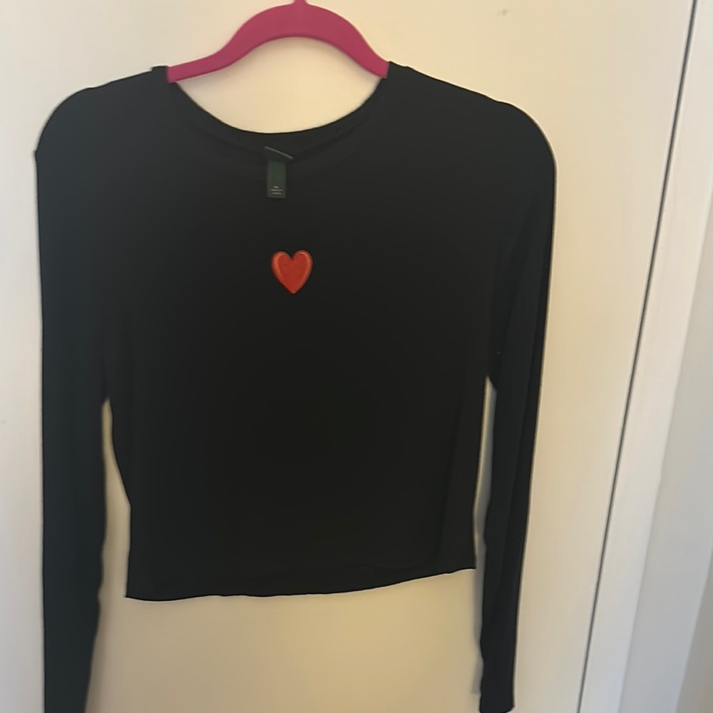 Black Long Sleeve Top with Heart Detail